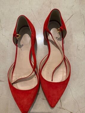 Jcrew size 9 Red Suede Pointed-Toe Ankle Strap Flats